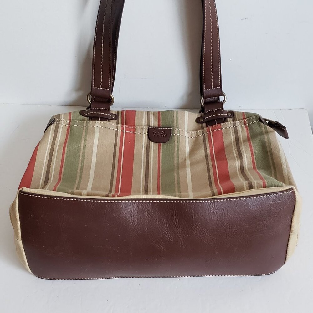 Large RELIC by FOSSIL Canvas Handbag Utility Boho Stripe Olive Red Vintage - Picture 13 of 16